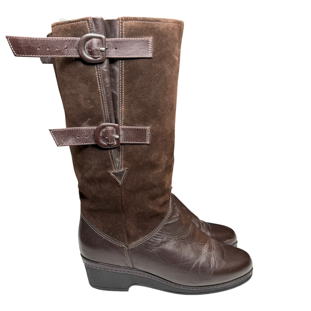 Vtg Pajar Canada Boots Women 8.5 Brown Leather Suede Tall Shearling Lined Winter